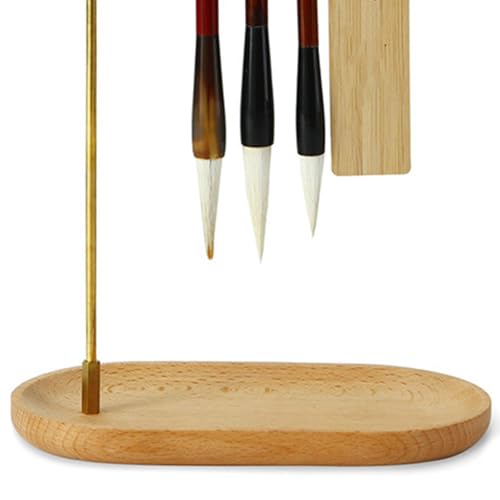 kowaku Natural Beech Wood Calligraphy Brush Holder, 7-Shaped Pen Stand for Desk Organizer, Chinese Design Stationery Rack for Students & Artists