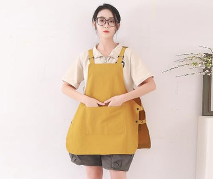 NEWGEM Waterproof Apron with Pockets for Women Cooking Painting Baking Gardening - color: 3 Pockets Yellow