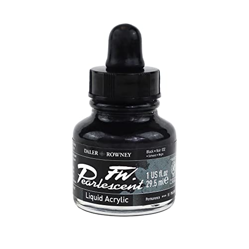 Daler-Rowney FW Pearlescent Acrylic Ink Bottle Black - Acrylic Drawing Ink for Artists and Students - Permanent Calligraphy Ink - Archival Ink for Illustrating and More