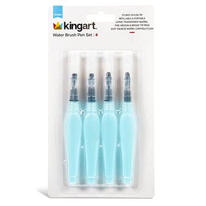 KINGART Studio Water Brush Pens, Assorted Tips, Set of 4