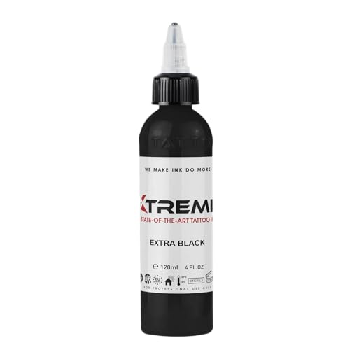 Xtreme Tattoo Ink, Versatile Medium Viscosity for Precision Tattooing, Rich Hue, Quick Healing, Acrylic-Free, Water Based and Premium Quality, Ready-to-Use Tattoo Ink (Extra Black, 4 oz) - color: Extra Black, size: 4 oz