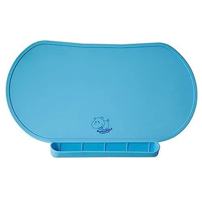 Silicone Children's Place Mat - Baby Mumbo | Food-Grade Quality with Unique Raised Edges for Spill Prevention | Lightweight, Portable, and Spill-Proof Tray (Bashful Blue) - color: Bashful Blue