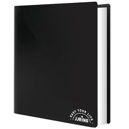 JJRING 18x24 Art Portfolio Folder with Plastic Sleeves, 24-Pocket Portfolio Binder Displaying 48 Pages, Presentation Book with Black Inner Paper for Artwork Storage, Black - size: 18*24