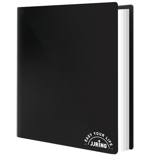 JJRING 18x24 Art Portfolio Folder with Plastic Sleeves, 24-Pocket Portfolio Binder Displaying 48 Pages, Presentation Book with Black Inner Paper for Artwork Storage, Black - size: 18*24