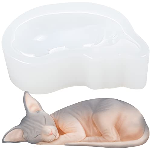 Sleeping Sphynx Cat Resin Silicone Mold for Epoxy Casting, Jewelry Making, Polymer Clay Craft Projects, Homemade Soap, Fondant Cake Decorating 3inch - color: Sphynx Cat