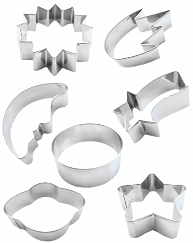 Planet Series Cookie Cutter Set of 7 pcs, Stainless Steel Universe Outer Space Fondant Cutters Set for Holiday Baking Clay DIY Molds