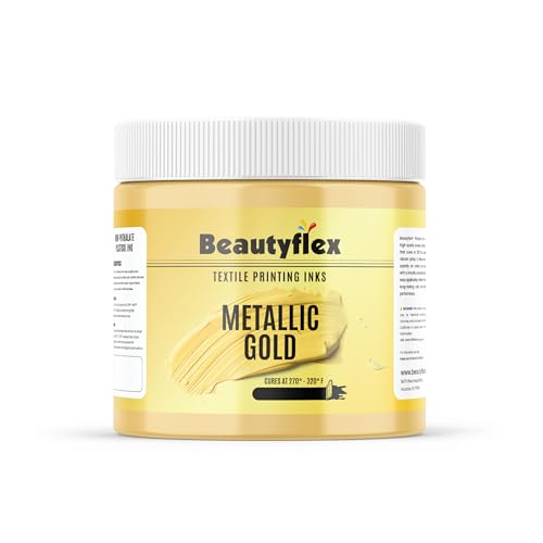 BEAUTYFLEX® Screen Printing Ink METALLIC GOLD Plastisol Ink for screen printing - Low Temp Cure, Silk Screen Ink for Cotton & Blends, Fabric Paint (8 fl oz, METALLIC GOLD INK) - color: Gold, size: 8 Fl Oz (Pack of 1)