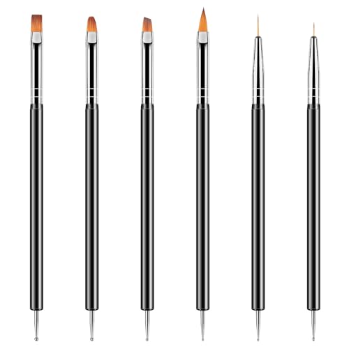 Artdone Nail Art Dotting Tools 6PCS Double-ended Brushes Kit Gel Polish | Liner Brushes Design Pen For Nail Drawing And Nail Paint Brushes Small Detail Brushes - color: Black