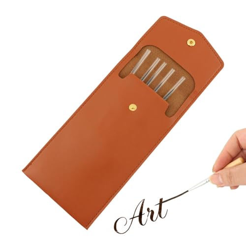 5 pcs Long Liner Brushes, Script Liner Brush with Case, Extra Long Fine Point Tip Detail Paint Brushes for Pinstriping Scroll Outlining, Watercolor, Acrylic, Oil