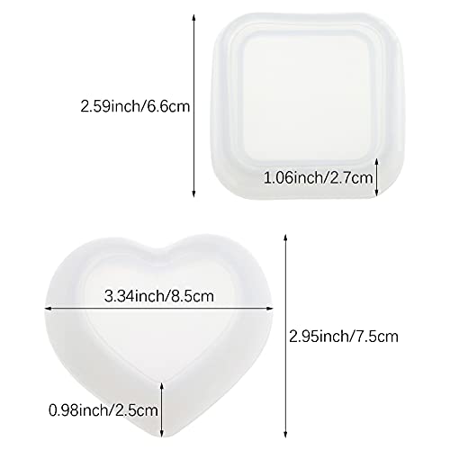 2 Pack Heart Shape Small Storage Box Resin Mold,Square Shape Jewelry Mini Bowl Silicone Mold, Cute Decorative Dish Containers Epoxy Casting Mold for Small Items Crafts Jewelry Art