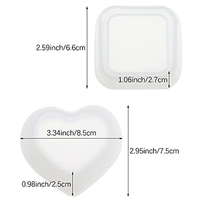 2 Pack Heart Shape Small Storage Box Resin Mold,Square Shape Jewelry Mini Bowl Silicone Mold, Cute Decorative Dish Containers Epoxy Casting Mold for Small Items Crafts Jewelry Art