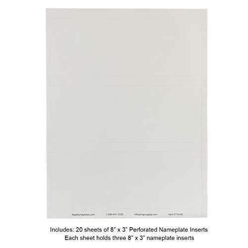 Perforated Paper Nameplate Inserts, Pack of 20 (8" x 3") - color: White, size: 8" x 3"