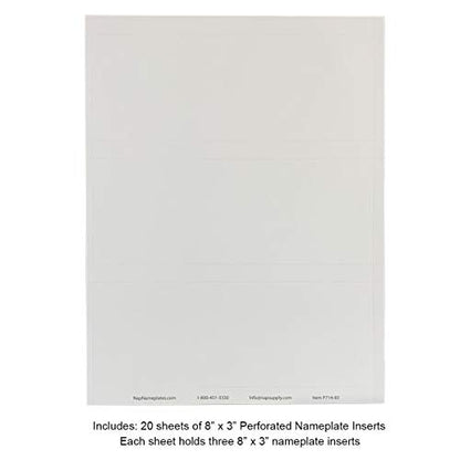 Perforated Paper Nameplate Inserts, Pack of 20 (8" x 3") - color: White, size: 8" x 3"