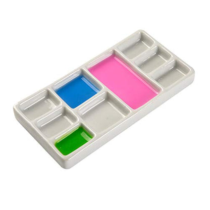 MEEDEN 9-Well News Ceramic Rectangle Artist Paint Palette for Watercolor Gouache Acrylic Oil Painting, 6-4/5 by 3-1/3-Inch