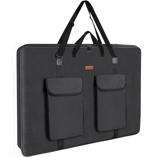 TreochtFUN Hard Side Art Portfolio Bag 24 X 36, Upgrade Heavy Duty Art Carrying Case With Metal Rigid Frame,Sturdy Fabric For Artwork, Advertising,Canvas,Boards,Screen Monitors & Displays (Black)