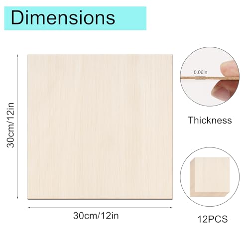 6 Pack Basswood Sheets 12x12 x 1/16 Inch Thin Plywood Balsa Wood Sheets Unfinished Wood Squares Boards Balsa Wood Sheets for Crafts Laser Cutting Wood Burning and Drawing (12 x 12 inch-6pcs) - size: 12 x 12 inch-6pcs