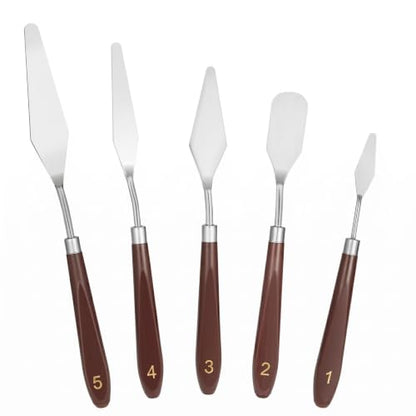5 Pcs Oil pastel scraper Palette Knife Set, Stainless Steel Painting Spatula Tools for Acrylic Oil Canvas, Art Paint Mixing & Texture Creation Supplies