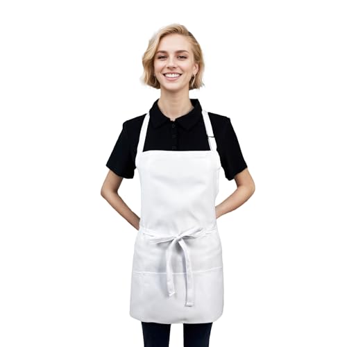 Short Aprons for Women with 3 Pockets，Waterproof Chef Apron for Cooking, Men Kitchen Apron for Grilling Bbq - color: White