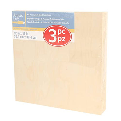 3 Pack 12" x 12" Wood Canvas Cradled Panel Boards by Artist's Loft - size: 12" x 12" (3 Pack)