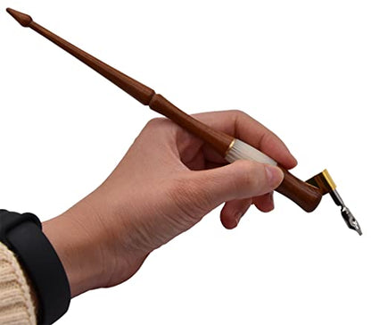XIAOYU Oblique Wooden Pen Set, Calligraphy Set for Beginners, 5 Calligraphy Dip Pen Nibs, Brown - color: Brown