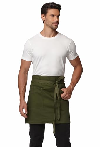 Unisex Waist Apron with Pockets Waiter Bar Half Bistro Apron 4251BY - color: Army Green, size: 3 Pack