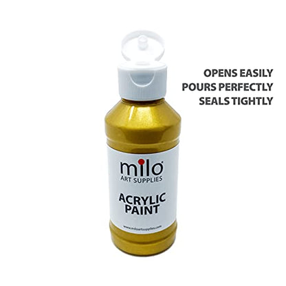 milo Metallic Acrylic Paint Set of 6 Colors | 4 oz Bottles | Student Metallic Colors Acrylics Painting Pack | Made in the USA | Non-Toxic Arts & Crafts Paints for Artists & Hobby Painters - style: Metallic Set 6 x 4 oz