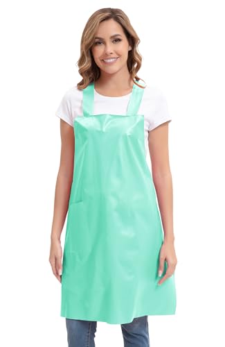 Nanxson TPU Waterproof Apron with Pocket Lightweight Work Aprons for Girls H Style for Dishwashing Pet grooming Gardening - color: Green