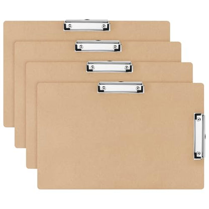 Henoyso 4 Pcs 14 x 20 Inch Extra Large Clipboard Wooden Lap Board with Low Profile Clip Brown Double Landscape Clip Hardboard Drawing Horizontal Clipboard for Paper Sketching Art Supplies