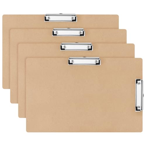 Henoyso 4 Pcs 14 x 20 Inch Extra Large Clipboard Wooden Lap Board with Low Profile Clip Brown Double Landscape Clip Hardboard Drawing Horizontal Clipboard for Paper Sketching Art Supplies