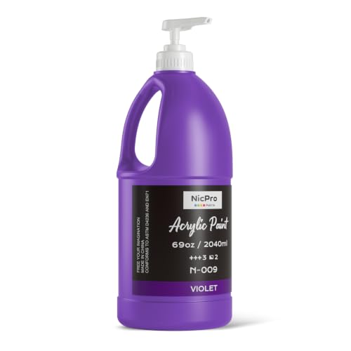 Nicpro Violet Large Acrylic Paint 69oz, Rich Pigment, Non Toxic Craft Paint | for Multi Surface, Canvas, Wood, Leather, Fabric - Art Painting Supplies for Beginners, Artists & Adults with Pump - color: Violet, size: 69 Fl Oz (Pack of 1)