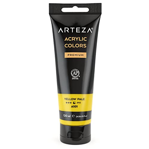 ARTEZA Acrylic Paint Yellow Pale Color (120 ml Pouch, Tube), Rich Pigment, Non Fading, Non Toxic, Single Color Paint for Artists and Hobby Painters - color: Yellow Pale A139, size: 4.06 Fl Oz (Pack of 1)