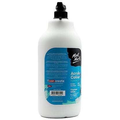 Mont Marte Discovery School Acrylic, Titanium White, 1/2 Gallon (2 Liter). Ideal for Students and Artists. Excellent Coverage and Fast Drying. Pump Lid Included. - color: Titanium White