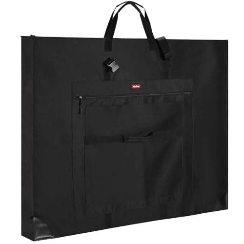 Nicpro Large Size Art Portfolio Case, Artist Portfolio Tote Bag with Leather Corners & Side Widening, Waterproof Storage Portfolio Folder with 3 Pockets for 32'' x 42'' Poster Canvas Sketching Drawing - size: 32 x 42 inches