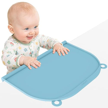 Large Silicone Suction Table Mat, 17" x 12" Thick Placemat with Edge-Bumper, Raised Edge Leakproof, Non-Slip for Kids Toddler Baby Essentials Dinning, Restaurant Eating, Plates, Art, Craft & Painting - color: Blue