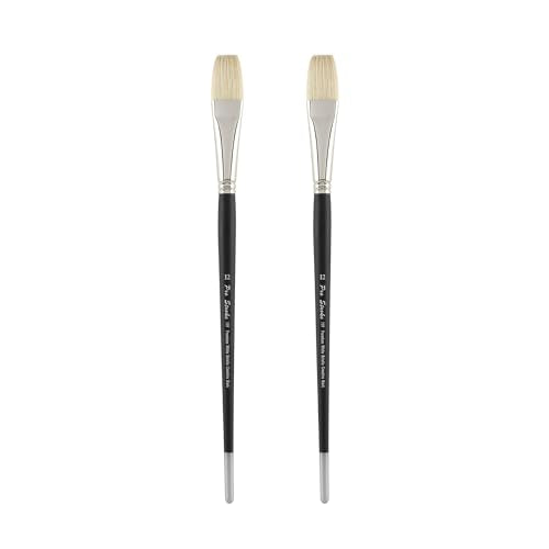 Creative Mark Pro Stroke Premium White Chungking Hog Bristle Artist Paint Brush - Flat # 12-2 Pack - Natural Bristle Brush w/Great Control Suitable for Oils, Watercolors, Acrylics, Alkyds, Caseins - size: 12 - 2 Pack