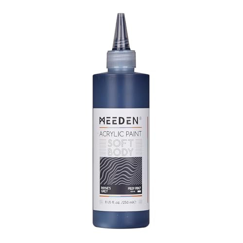 MEEDEN Soft Body Acrylic Paint: Payne's Grey Matte Finish - 250ml/8.45oz Bulk Acrylic Colors in Ergonomic Bottle - Fluid Flow Art Paints for Artists Canvas Painting - color: Payne's Grey