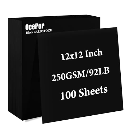 OcePor 100 Sheets Black Cardstock 12” x 12”, 92lb/250gsm Black Card Stock, Thick Card Stock Paper, Heavy Cardstock Paper for Printer, Resume, Scrapbooks, Art, Crafts, Business Cards - color: Black-100Sheets, size: 12x12
