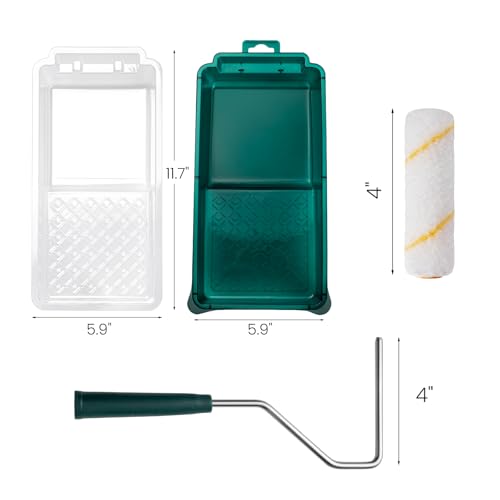 Paint Roller Kit, 17 Pack, 4 Inch Paint Roller, Small Paint Roller, Mini Roller Frame, Paint Tray Liners with Microfiber Roller Covers, Painting Supplies for Walls, Cabinets, Furniture - color: 4" paint roller kits