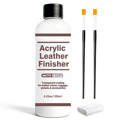 Matte 5-Coat Acrylic Leather Finisher – Clear Flexible Coat for Leather Shoes Protection (Anti-Wear & Anti-Oxidation), Matte Finish for Bags, Jackets & Leather Craft Restoration, 4.23 oz