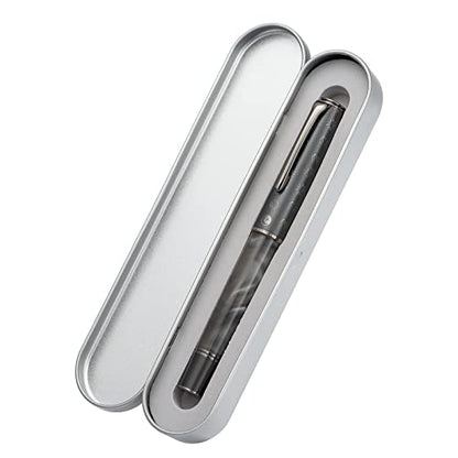 Hongdian N7 Gray Resin Piston Fountain Pen, Steel Fine Point Classic Pen Robbit on Top, Smooth Writing Pen with Metal Case - color: Gray-N7, style: Fine Point