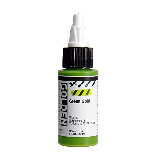 GOLDEN High Flow Acrylics, Green Gold, 1 fl. oz. Bottle, Professional Acrylic Paint, Transparent - color: Green Gold
