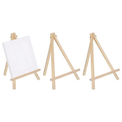 MECCANIXITY Mini Wood Display Easels, 11.8"x7.9"A-Frame Painting Tabletop Easels Holder Stand for Artists Beginners Displaying Small Canvases Art Photos Business Cards(Pack of 3, Wood Color) - size: 11.8"x7.9"