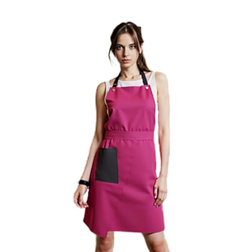 Kitchen Apron with Pockets for Adults,Waterproof Cooking Aprons for Women/Men,Baking/Grilling,Green/Orange/Wine Red - color: Wine Red, size: V-neck