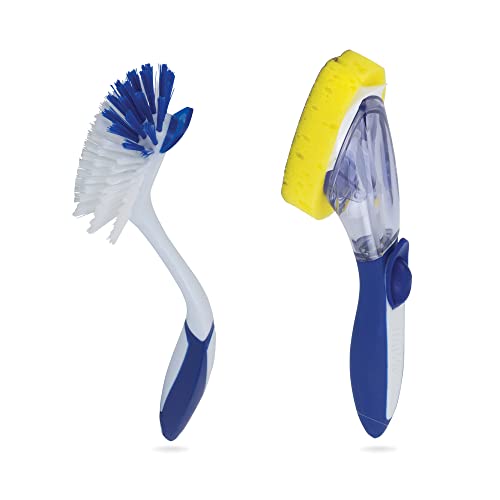 Dawn Ultra Soap Dispensing Dish Wand and Kitchen Brush Set with Scrapers, Kitchen Dish Wand and Scrubber Brush Dishwashing Set, Blue/White - size: Pack of 1, style: Dispensing Sponge + Brush