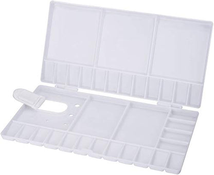 SUNIY Watercolor Palette Folding Paint Tray Plastic Painting Pallet with 33 Compartments, Thumbhole and Brush Holders, White