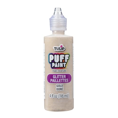 Tulip Puff Fabric Paint, Permanent Craft Paint for Clothes, DIY Projects, Notoxic, 4 fl oz, Glitter Gold - color: GLITTER GOLD, size: 4 Fl Oz (Pack of 1)