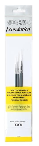 Winsor & Newton Foundation Synthetic Acrylic Brush Set, Short Handle, Round, 3 Pack - size: Round 1 & 3 & 5, style: Short Handle