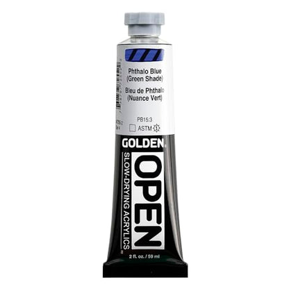 GOLDEN OPEN Slow-Drying Acrylics, Phthalo Blue/G.S., 2 fl oz. tube, Professional Acrylic Paint, Transparent - color: Phthalo Blue /G.S., size: 2 Fl Oz (Pack of 1)