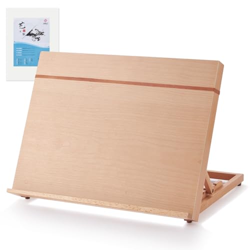 A3 Wooden Tabletop Easel for Painting, 18.5" x 14.2" | Adjustable 4-Position Table Top Easel for Painting, Desktop Artist Painting Easel with A3 Sketch Paper for Adults, Students - size: A3(18.5"x14.2")