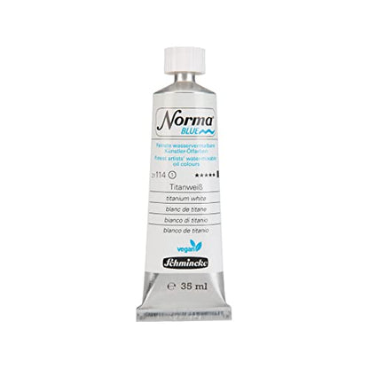 Schmincke - NORMA® Blue, 21114009, finest water-based artists' oil colors, highly pigmented, lightfast, vegan, titanium white - 35 ml - color: 114 titanium white